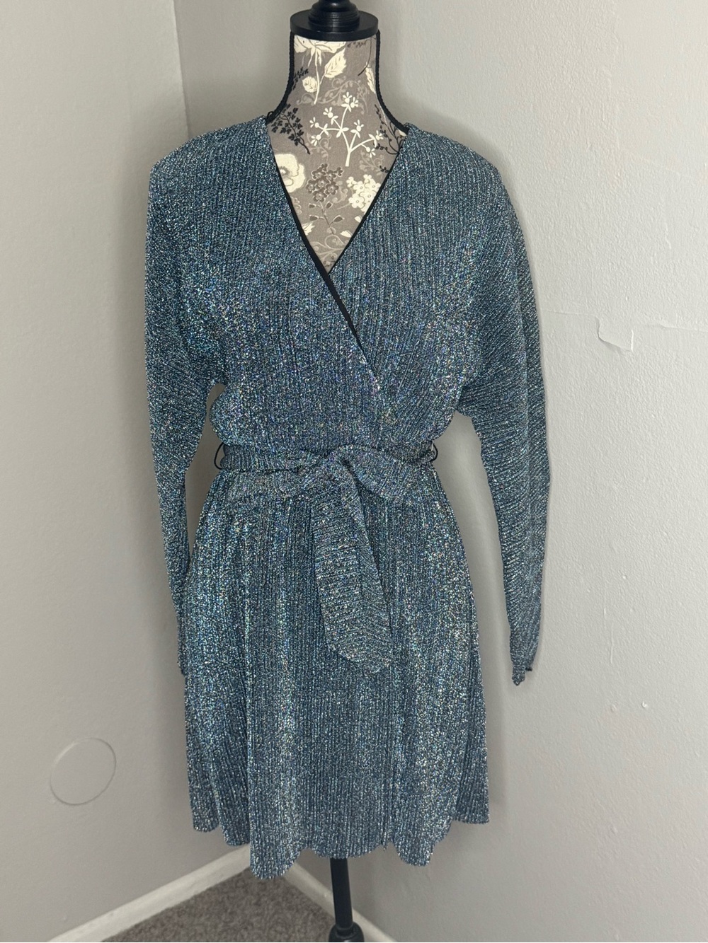 H&M Metallic Teal Wrap Mini Dress
